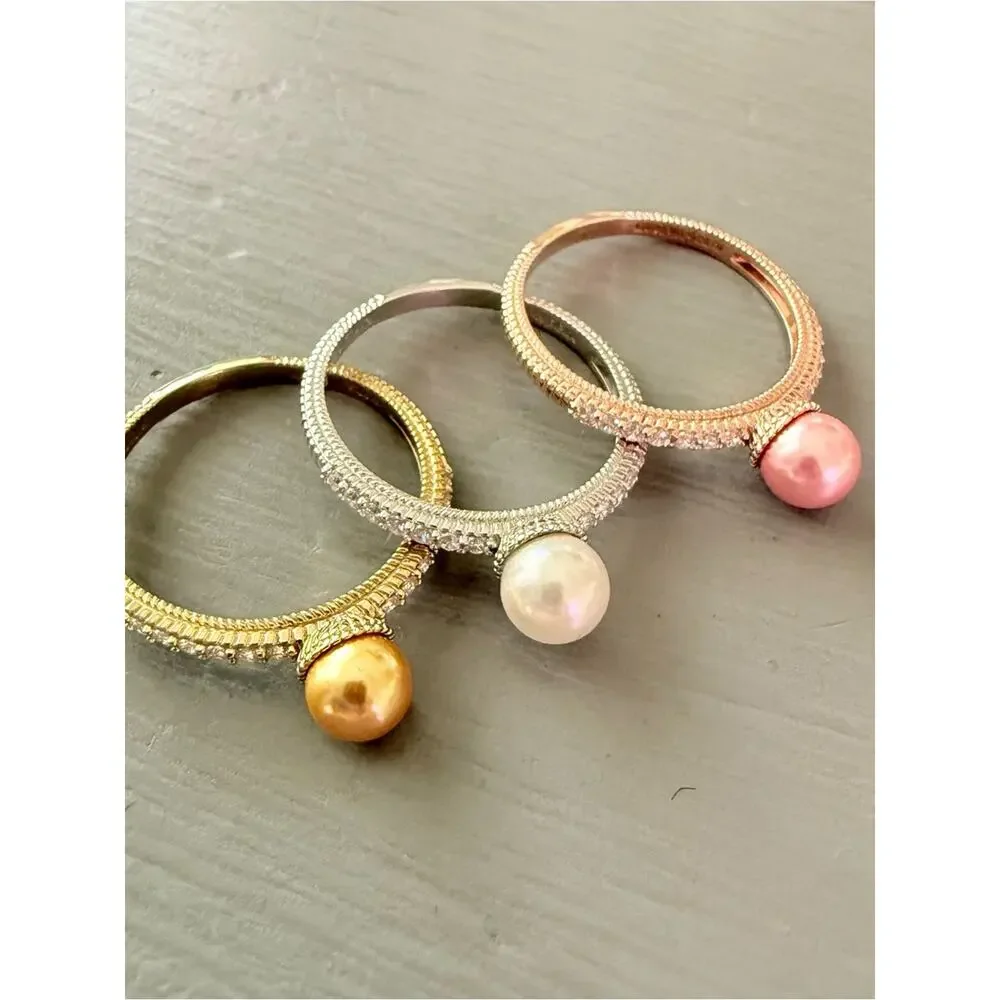 Judith Ripka 925 Sterling Silver Multi Tone Stacking Rings Size 10 NEW - Picture 4 of 8